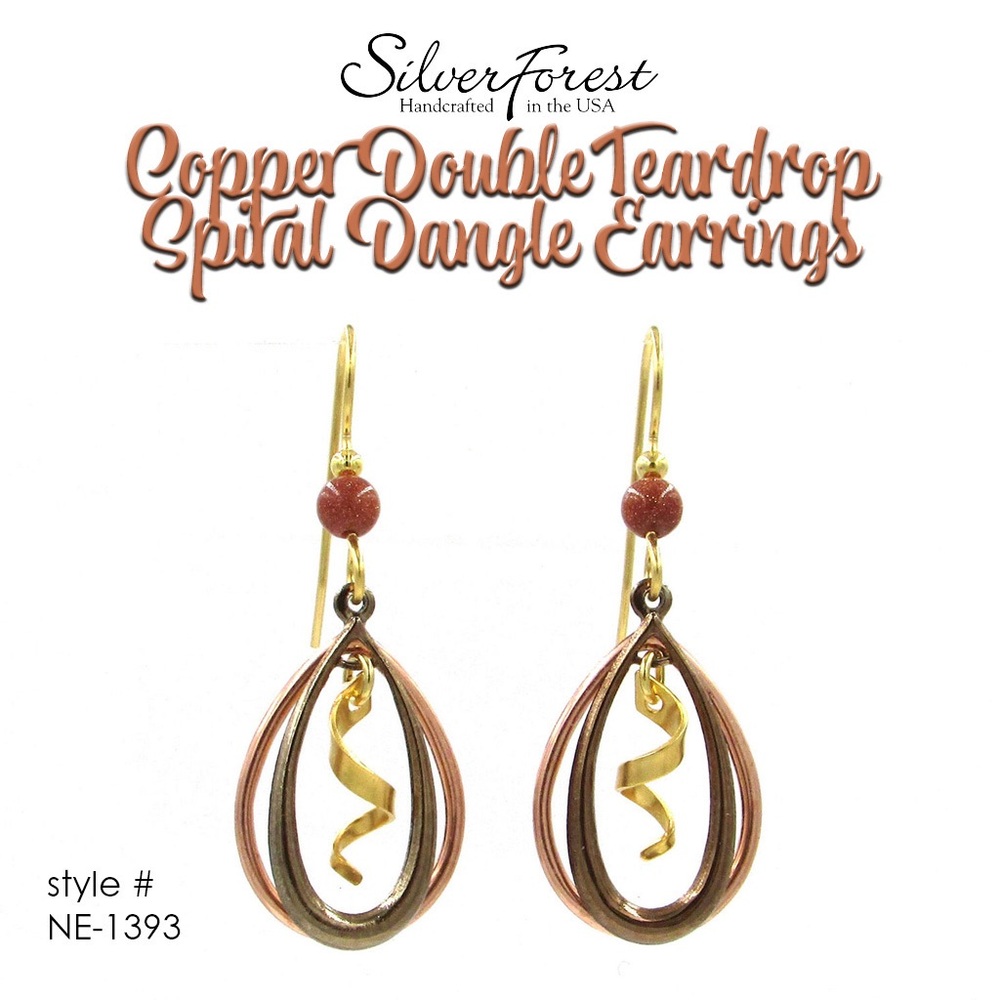 Silver Forest Copper Double Teardrop Spiral Dangle Earrings